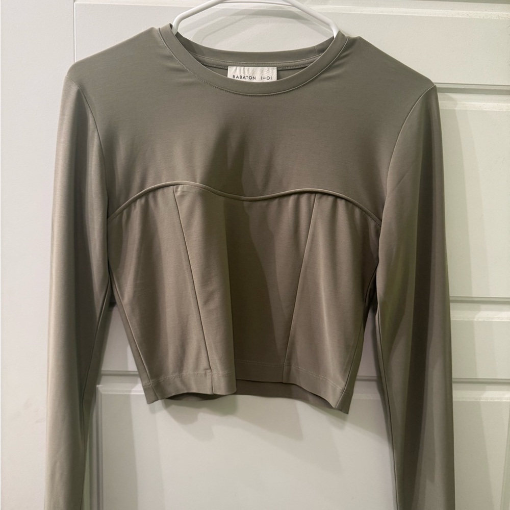 Babaton Sage‎ Green Long Sleeve Crop Top Size Small